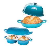 Nuovva Dual Loaf Cast Iron Pan & Light Blue Enamel Dutch Oven - Bake Two Loaves Simultaneously, Oven-Safe, Non-Stick