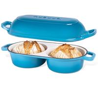 nuovva Dutch Oven for Sourdough Bread Baking - Enamelled Cast Iron Bread Loaf Pot - 500°F Oven Safe Non Stick Bread Pot - Double Round Loaf Space, 16.5cm Diameter, Light Blue