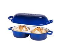 nuovva Dutch Oven for Sourdough Bread Baking - Enamelled Cast Iron Bread Loaf Pot - 500°F Oven Safe Non Stick Bread Pot - Double Round Loaf Space, 16.5cm Diameter, Dark Blue