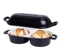 nuovva Dutch Oven for Sourdough Bread Baking - Enamelled Cast Iron Bread Loaf Pot - 500°F Oven Safe Non Stick Bread Pot - Double Round Loaf Space, 16.5cm Diameter, Black
