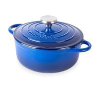 Nuovva Enamelled Cast Iron Dutch Oven Pot with Lid - 2.1 Quart Casserole Dish - Ceramic Dutch Oven for Bread Baking, Roasting, Braising & Stews - Oven Safe up to 500°F - 20cm Dark Blue