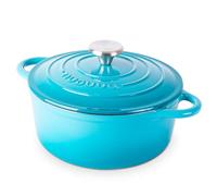 Nuovva Enamelled Cast Iron Dutch Oven Pot with Lid - 3.1 Quart Casserole Dish - Ceramic Dutch Oven for Bread Baking, Roasting, Braising & Stews - Oven Safe up to 500°F - 22cm Blue