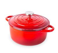Nuovva Enamelled Cast Iron Dutch Oven Pot with Lid - 3.1 Quart Casserole Dish - Ceramic Dutch Oven for Bread Baking, Roasting, Braising & Stews - Oven Safe up to 500°F - 22cm Red