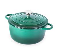 Nuovva Enamelled Cast Iron Dutch Oven Pot with Lid - 5 Quart Casserole Dish - Ceramic Dutch Oven for Bread Baking, Roasting, Braising & Stews - Oven Safe up to 500°F - 24cm Dark Green