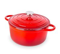 Nuovva Enamelled Cast Iron Dutch Oven Pot with Lid - 5 Quart Casserole Dish - Ceramic Dutch Oven for Bread Baking, Roasting, Braising & Stews - Oven Safe up to 500°F - 24cm Red