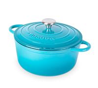 Nuovva Enamelled Cast Iron Dutch Oven Pot with Lid - 5 Quart Casserole Dish - Ceramic Dutch Oven for Bread Baking, Roasting, Braising & Stews - Oven Safe up to 500°F - 24cm Blue