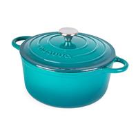 Nuovva Enamelled Cast Iron Dutch Oven Pot with Lid - 5 Quart Casserole Dish - Ceramic Dutch Oven for Bread Baking, Roasting, Braising & Stews - Oven Safe up to 500°F - 24cm Teal