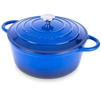 Nuovva Enamelled Cast Iron Dutch Oven Pot with Lid - 6.4 Quart Casserole Dish - Ceramic Dutch Oven for Bread Baking, Roasting, Braising & Stews - Oven Safe up to 500°F - 28cm Dark Blue