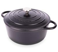 Nuovva Enamelled Cast Iron Dutch Oven Pot with Lid - 6.4 Quart Casserole Dish - Ceramic Dutch Oven for Bread Baking, Roasting, Braising & Stews - Oven Safe up to 500°F - 28cm Black