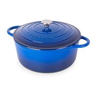 Nuovva Enamelled Cast Iron Dutch Oven Pot with Lid - 7.3 Quart Casserole Dish - Ceramic Dutch Oven for Bread Baking, Roasting, Braising & Stews - Oven Safe up to 500°F - 30cm Dark Blue