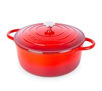 Nuovva Enamelled Cast Iron Dutch Oven Pot with Lid - 7.3 Quart Casserole Dish - Ceramic Dutch Oven for Bread Baking, Roasting, Braising & Stews - Oven Safe up to 500°F - 30cm Red