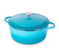 Nuovva Enamelled Cast Iron Dutch Oven Pot with Lid - 7.3 Quart Casserole Dish - Ceramic Dutch Oven for Bread Baking, Roasting, Braising & Stews - Oven Safe up to 500°F - 30cm Blue