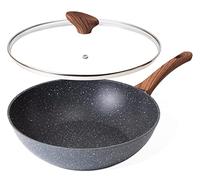 nuovva Induction Non Stick Wok Pan - Deep Stir Fry Pan with Lid - 28cm Frying Pan with Induction Base