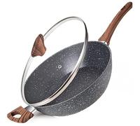 nuovva Non Stick Saute Pan - Induction Hob Saucepan with Lid - Kitchen Pan Cookware - 28cm Marble Chef's Pan