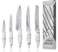 nuovva Professional Kitchen Knife Set - 5pcs Calacatta Kitchen Knives - Stainless Steel Granite Non Stick Blades - Chefs, Filleting, Bread, Paring and Utility Knives