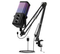 Nuoxiange USB Gaming Microphone with Boom Arm - Professional RGB Condenser Mic for PC/PS5 - Triple-Knob Control (Mic Gain, Headphone Vol, Monitor Mix) - Zero Latency Streaming Kit