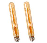 NUOXIN Pack of 2 Edison Retro Vintage Decorative Tube Bulbs E27 6W T30 Filament LED Bulbs Warm White 2700K Long Test Tube Bulb Amber Glass Non-dimmable AC 220-240V