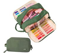Nuozme 3 Compartment Pencil Case,Large Capacity School Supplies Pencil bag with Easy Handle, Soft Corduroy Pencil Pouch, Aesthetic Supply Pen Case Bag Organizer For Teen Girls College (Dark Green)