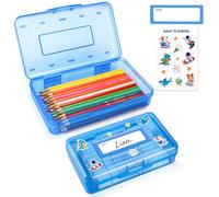 Nuozme Clear Plastic Pencil Box For Girl Boy, Personalized Hard Pencil Case For Marker Crayon, Stackable School Office Art Supplies Storage Organizer Box,Medium Size (Blue)