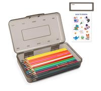 Nuozme Clear Plastic Pencil Box For Girl Boy, Personalized Hard Pencil Case For Marker Crayon, Stackable School Office Art Supplies Storage Organizer Box,Medium Size (Dark Gray)