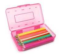 Nuozme Clear Plastic Pencil Box For Girl Boy, Personalized Hard Pencil Case For Marker Crayon, Stackable School Office Art Supplies Storage Organizer Box,Medium Size (Pink)