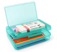 Nuozme Double Layer Large Capacity Pen Box,Plastic Translucent Pencil Box, Hard Pencil Cases with Snap-Tight Lid for Pens, Pencils, School Supplies,Office Supplies, Medium-sized,1 Pack