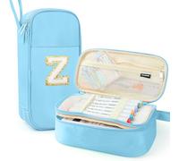 Nuozme Large Pencil Case,Big Capacity Pencil Pouch,Personalized Initial Pencil Bag with smooth zipper,Multiple Pockets,Cute Aesthetic Stationery Pen Case Bag for Teen Girls College (Blue, Z)