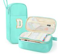 Nuozme Large Pencil Case,Big Capacity Pencil Pouch,Personalized Initial Pencil Bag with smooth zipper,Multiple Pockets,Cute Aesthetic Stationery Pen Case Bag for Teen Girls College (Mint Green, D)