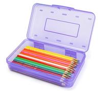 Nuozme Plastic Translucent Pencil Box,Pencil Cases with Snap-Tight Lid for Pens, Pencils, School Supplies,Office Supplies (Light Purple)