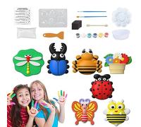 Nupaque Plaster Painting Craft - Parent-Child Plaster Mould Painting Set - Arts and Crafts Set for Kids with 6 Shapes of Dinosaur Plaster Molds and 12 Colors Watercolor
