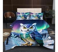 Nuphtun 3D Comforter Set King Bed 2.4kg | Animal Owl, Includes Quilted Duvet, 2 Pillowcases, 200GSM Cotton Fill, Microfiber Cover, Year-Round Use, Machine Washable A9