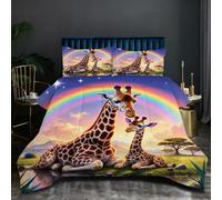 Nuphtun 3D Comforter Set King Bed | Colourful Giraffe, Quilted Comforter with 2 Pillowcases 19" x 29", Microfibre fabric, 3D Printed Design for Visual, Tactile Luxury, 230x220 cm T396