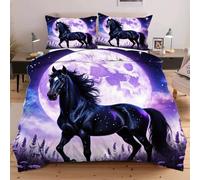 Nuphtun 94x86 inch Duvet Cover Set Animal Black Horse, Luxury Bedding Set with 2 Pillowcases 19" x 29" | Weightless Comfort, Airy Feel, Premium Quality, Great for Spacious Bedrooms B112