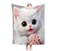 Nuphtun Blankets 40x50 Inch White Cat, Plush 3D Printed Flannel Blanket 40x50 Inches | Generous Throw for Couches, Single Bed Layer, Machine Washable, Vibrant Patterns for Stylish M1-