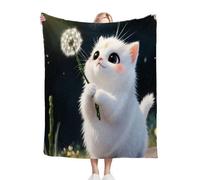 Nuphtun Blankets 40x50 Inch White Cat, Plush 3D Printed Flannel Blanket 40x50 Inches | Generous Throw for Couches, Single Bed Layer, Machine Washable, Vibrant Patterns for Stylish M293-
