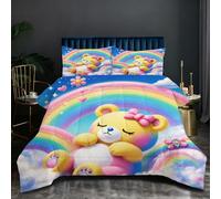 Nuphtun Comforter Set Super King Bed 2.7kg | Rainbow Bear, 3D Printed Reversible Duvet 260x240, 2 Pillowcases, 200GSM Cotton Fill, Use as Duvet, Quilt or Throw, Microfiber Comfort O118