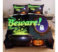 Nuphtun Double Duvet Cover 78" x 78" Halloween Cauldron, Luxury 3D Bedding with 2 Pillowcases | Breathable, Soft, Machine Washable, Fade Resistant, Great for Student Accommodation