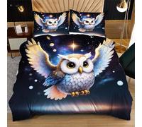 Nuphtun Double Duvet Cover 78" x 78" Winged Owl, Luxury 3D Bedding with 2 Pillowcases | Breathable, Soft, Machine Washable, Fade Resistant, Great for Student Accommodation N197