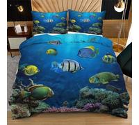 Nuphtun Double Duvet Cover Set Blue Underwater World, 3D Printed Bedding Set 79 x 79 Inches for Teens Adults, Brushed Microfiber Quilt Cover with 2 Pillow Cases 20 x 30 Inches