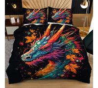 Nuphtun Double Duvet Cover Set Colourful Comic Dragon, 3D Printed Bedding Set 79 x 79 Inches for Teens Adults, Brushed Microfiber Quilt Cover with 2 Pillow Cases 20 x 30 Inches