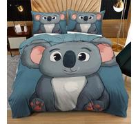 Nuphtun Double Duvet Cover Set Grey Cartoon Koala, 3D Printed Bedding Set 79 x 79 Inches for Teens Adults, Brushed Microfiber Quilt Cover with 2 Pillow Cases 20 x 30 Inches