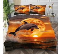 Nuphtun Double Duvet Cover Set Orange Sun, 3D Printed Double Quilt Cover for Room Decor Easy Manage Comforter Cover with Zipper for Kid, Adult + 2 Pillowcases 50x75 cm,AQ7383
