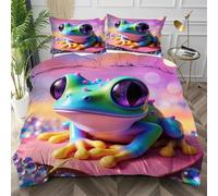 Nuphtun Double Duvet Cover Set Pink Frog, 3D Printed Double Quilt Cover for Room Decor Easy Manage Comforter Cover with Zipper for Kid, Adult + 2 Pillowcases 50x75 cm,AQ8223
