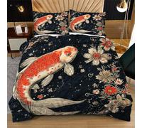 Nuphtun Double Duvet Cover Set Red Koi Fish, 3D Printed Bedding Set 79 x 79 Inches for Teens Adults, Brushed Microfiber Quilt Cover with 2 Pillow Cases 20 x 30 Inches