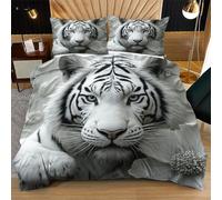 Nuphtun Double Duvet Cover Set White Tiger, 3D Printed Bedding Set 79 x 79 Inches for Teens Adults, Brushed Microfiber Quilt Cover with 2 Pillow Cases 20 x 30 Inches