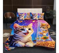 Nuphtun Double Size Bedding Set 1.8kg Weight | Animal Cat, U-shaped Quilting, 200 GSM Cotton Fill Stays in Place, Prevents Shifting, Durable Microfiber, 200 x 200 cm B36