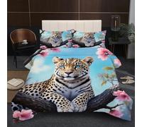 Nuphtun Double Size Bedding Set 1.8kg Weight | Animal Leopard, U-shaped Quilting, 200 GSM Cotton Fill Stays in Place, Prevents Shifting, Durable Microfiber, 200 x 200 cm A216