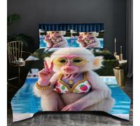 Nuphtun Double Size Bedding Set 1.8kg Weight | Brown Monkey, U-shaped Quilting, 200 GSM Cotton Fill Stays in Place, Prevents Shifting, Durable Microfiber, 200 x 200 cm O6