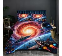 Nuphtun Double Size Bedding Set 1.8kg Weight | Colourful Space, U-shaped Quilting, 200 GSM Cotton Fill Stays in Place, Prevents Shifting, Durable Microfiber, 200 x 200 cm O144