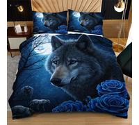 Nuphtun Duvet Cover King Size Set Blue Animal Wolf, 100% Microfiber Bedding Set King Size 86 x 90 Inches for All Season, Soft & Breathable Quilt Cover Set with 2 Pillow Cases & Zipper